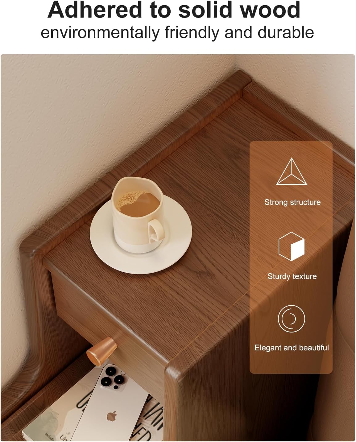 Narrow Nightstand with 3 Drawers,Solid Wood Narrow Bedside Table Walnut, Modern Skinny Nightstand for Bedroom(Fully Assembly)