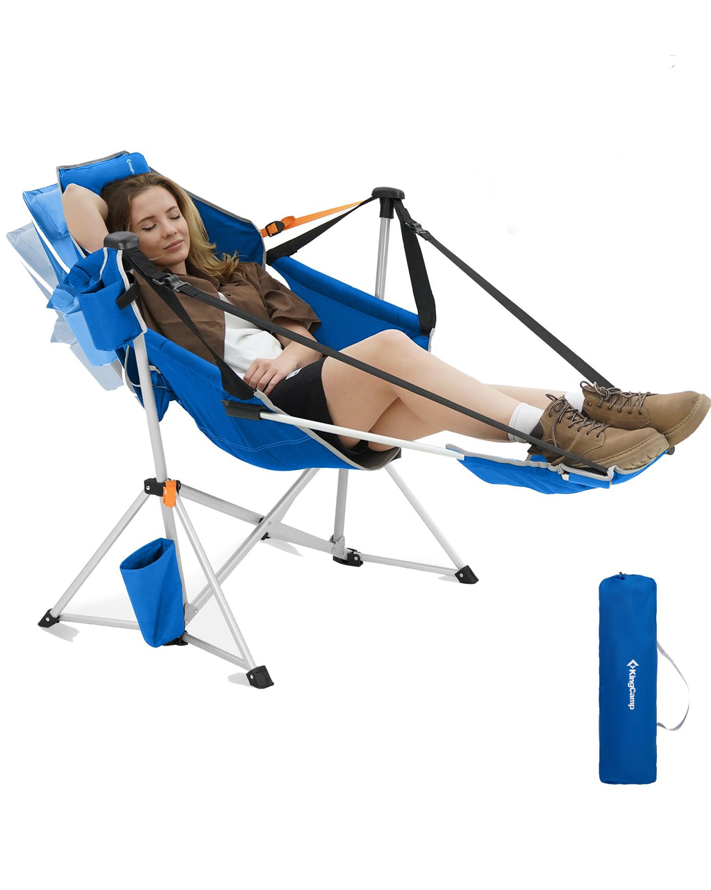 KingCamp Hammock Chair with Footrest – Heavy Duty Swinging Rocking Camping Chairs for Adults up to 400lbs, Folding Portable Oversized Rocker with Cup Holder & Pillow for Outdoor Beach Lawn RV Sports