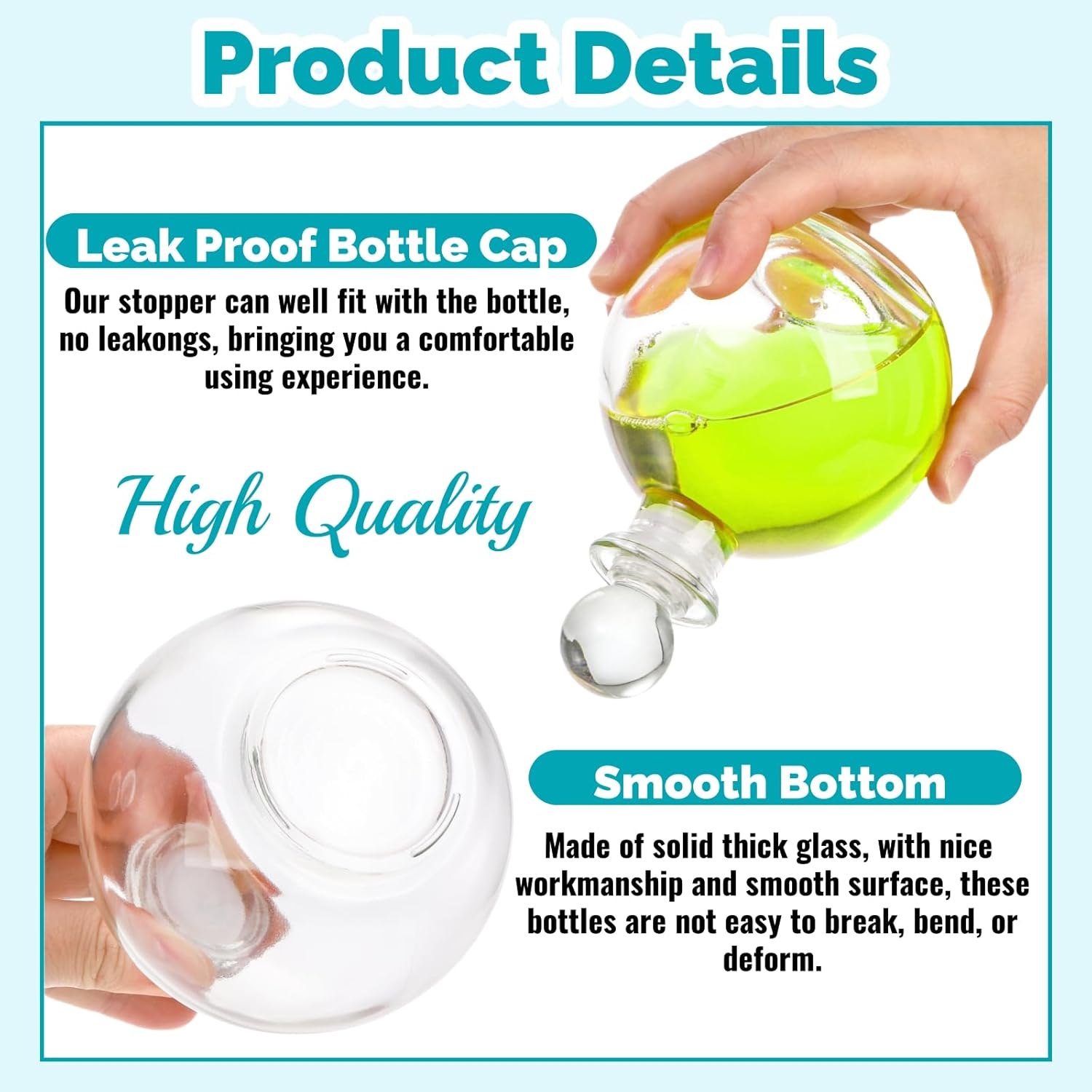 8 Pack Spherical Glass Bottles, 8 Oz Round Bottle with Stopper, Glass Sphere Jar Reusable Refillable Bottles for Sand Costume Props DIY Crafts