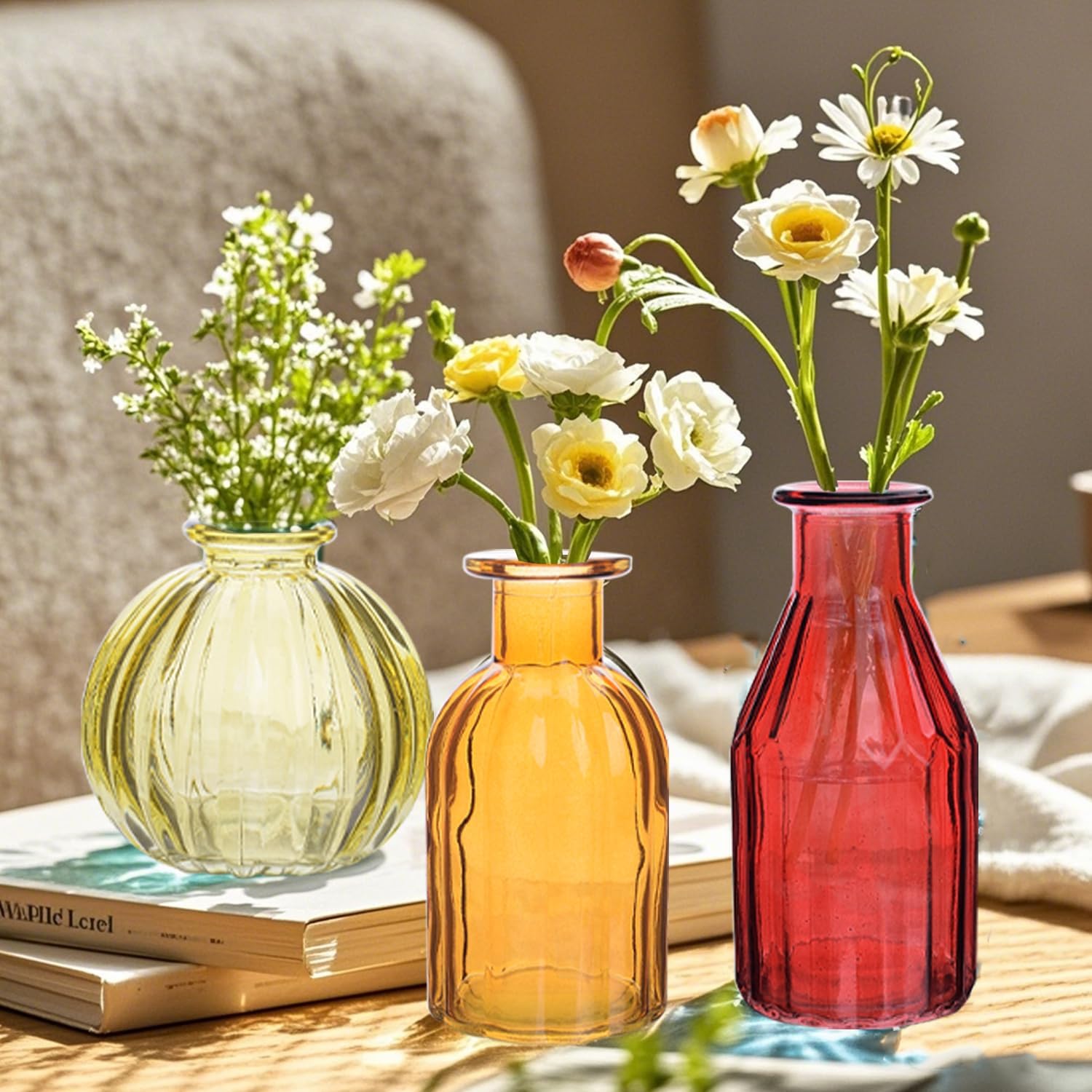 Eleganttime Bud Vases for Flowers,Glass Colored Bud Vase in Bulk Set of 10,Small Vintage Vase Bottle for Wedding Decorations,Garden and Home Decor,Centerpieces,Colorful Mexican Décor