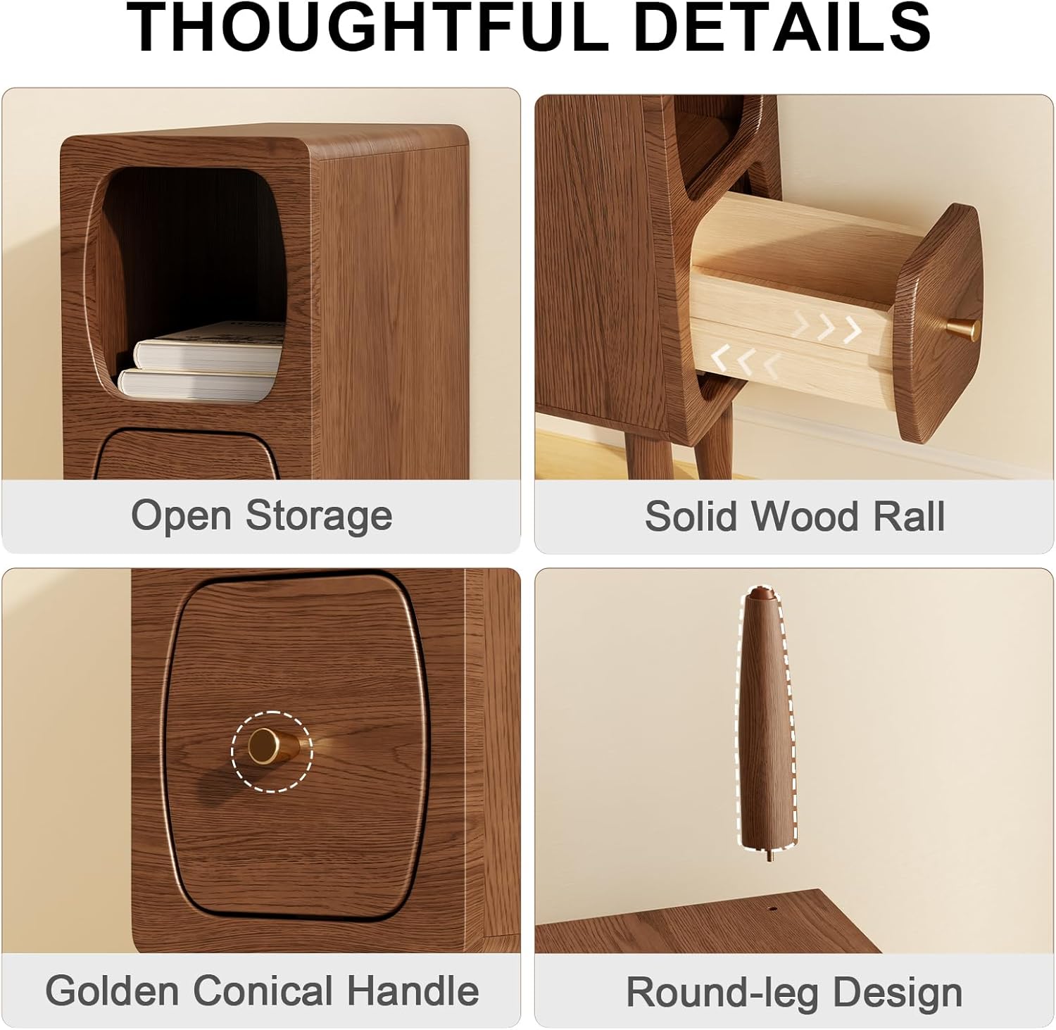 Skinny Nightstand with Drawer, Slim Narrow Bedside Table for Small Spaces, Modern Wood Side Table for Bedroom, Walnut