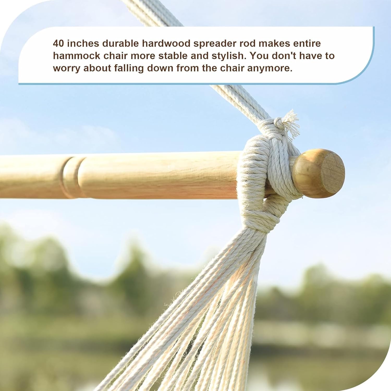 Lazy Daze Hammocks Hanging Swing Chair Caribbean Rope Weaving Chair with 40" Hardwood Spreader Bar and Soft-Spun Cotton Rope, Hammock Chair for Indoor, Outdoor, Backyard, Max 300 LBS, Natural