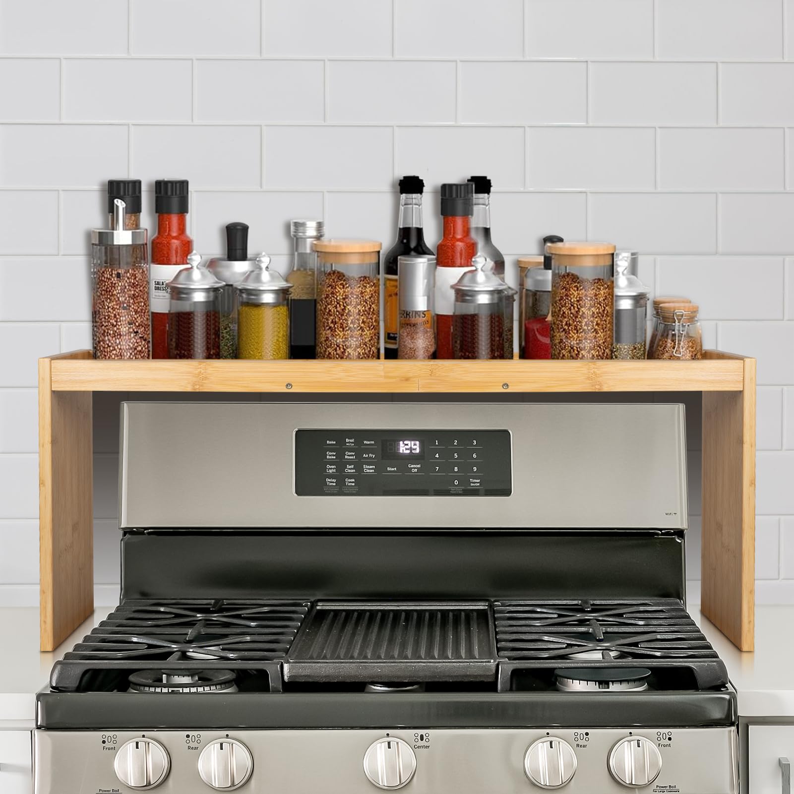 3 Tier Bamboo Spice Rack, Seasoning Jars Rack Shelf Spice Organizer for Kitchen Counter or Wall Mounting