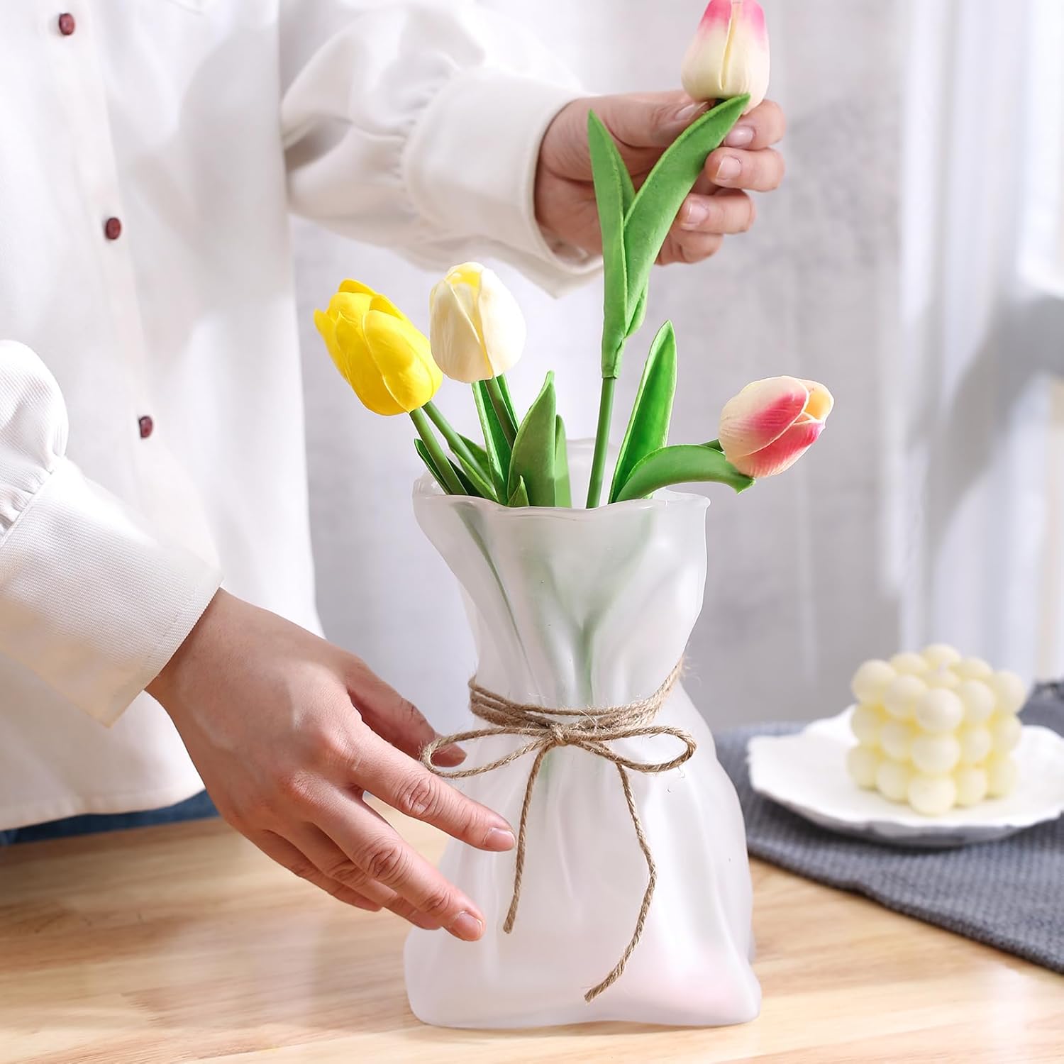 Irregular Frosted Shaped Modern Minimalist Glass Vase - Fashionable Multi-Use Home Decor for Flowers, Centerpiece, Kitchen, Office, Wedding & Holiday
