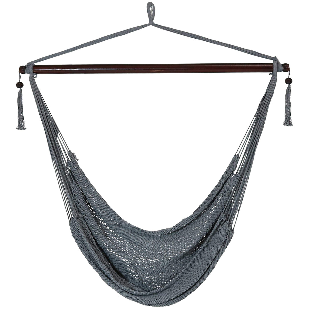 Sunnydaze Outdoor Hammock Chair Swing for Reading - Hanging Hammock Swing for Indoor or Patio - 300lb Capacity - Caribbean XL - Tan