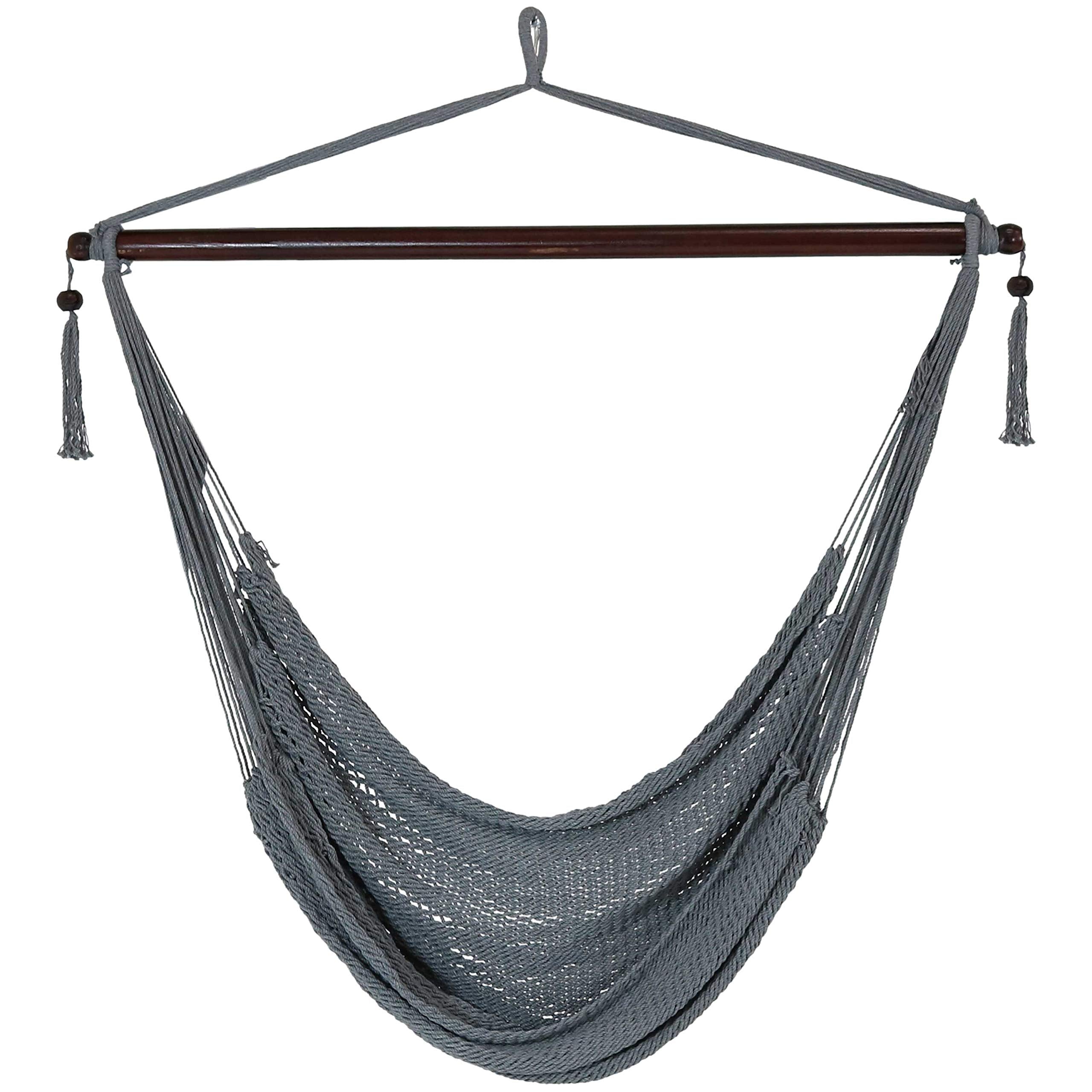 Sunnydaze Outdoor Hammock Chair Swing for Reading - Hanging Hammock Swing for Indoor or Patio - 300lb Capacity - Caribbean XL - Tan