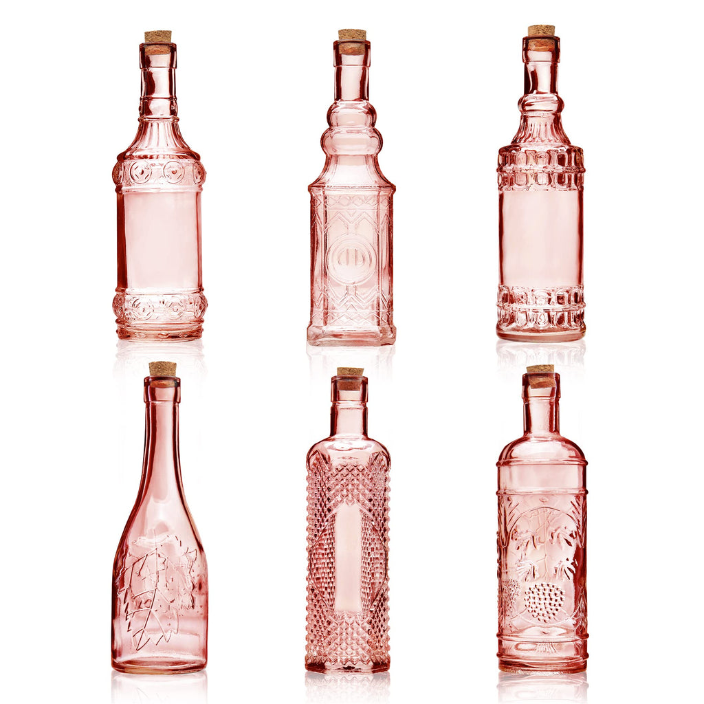 BULK PARADISE Assorted Clear Glass Bottles with Corks, 6 Pack, 2.5in X 9in, 16oz