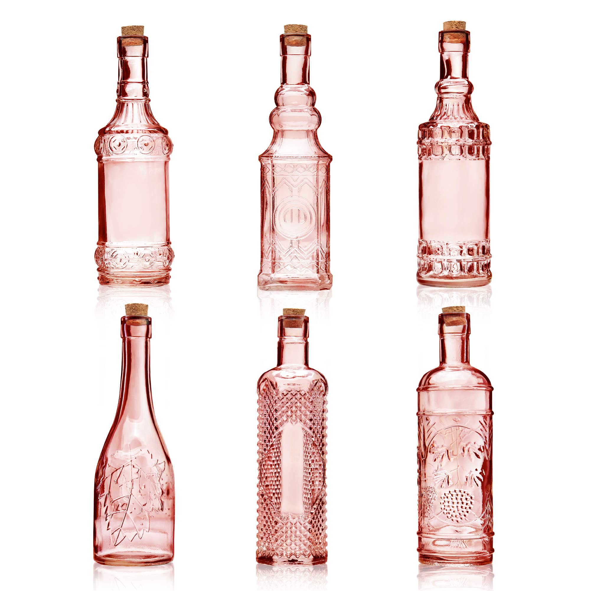 BULK PARADISE Assorted Clear Glass Bottles with Corks, 6 Pack, 2.5in X 9in, 16oz