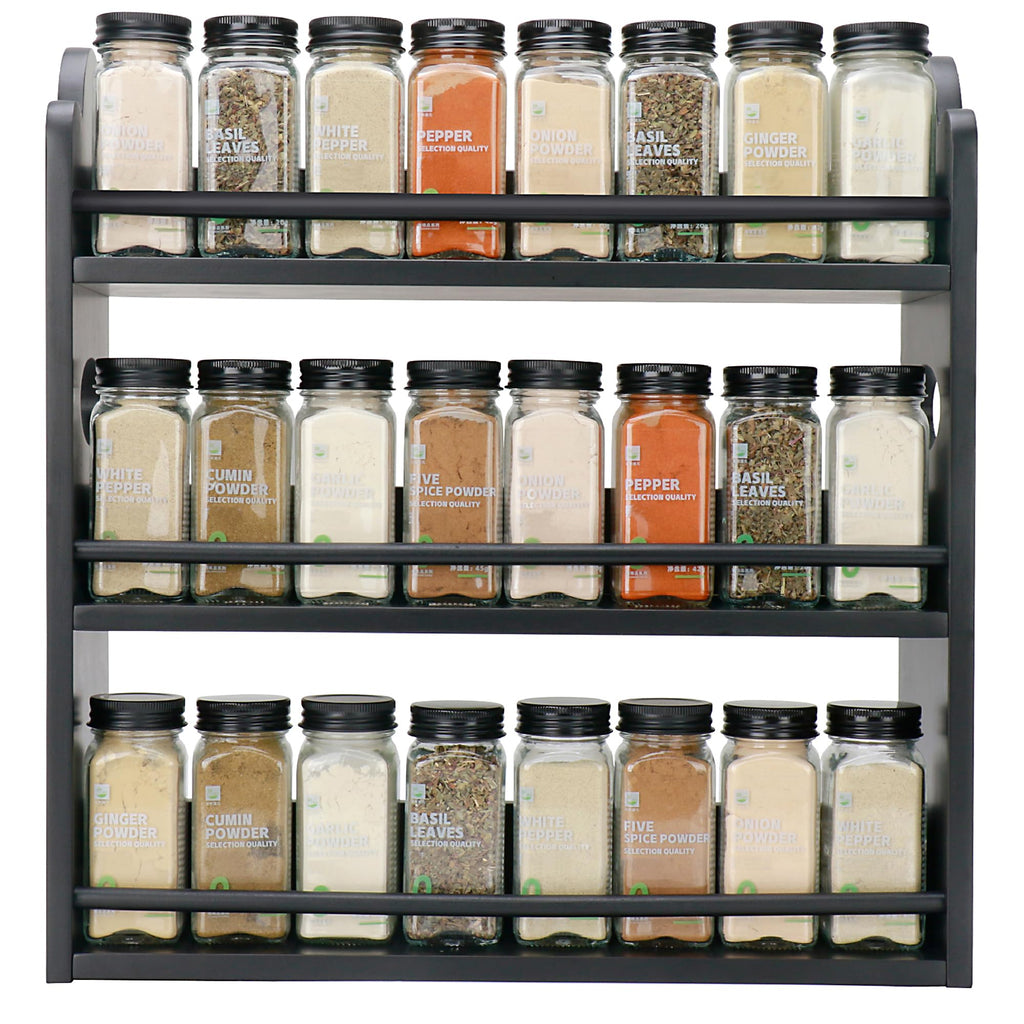 3 Tier Bamboo Spice Rack, Spice Rack Organizer, Seasoning Jars Rack Shelf Spice Organizer for Kitchen Counter or Wall Mounting, Spice Storage Holder with handles, Jars Not Included,Natural