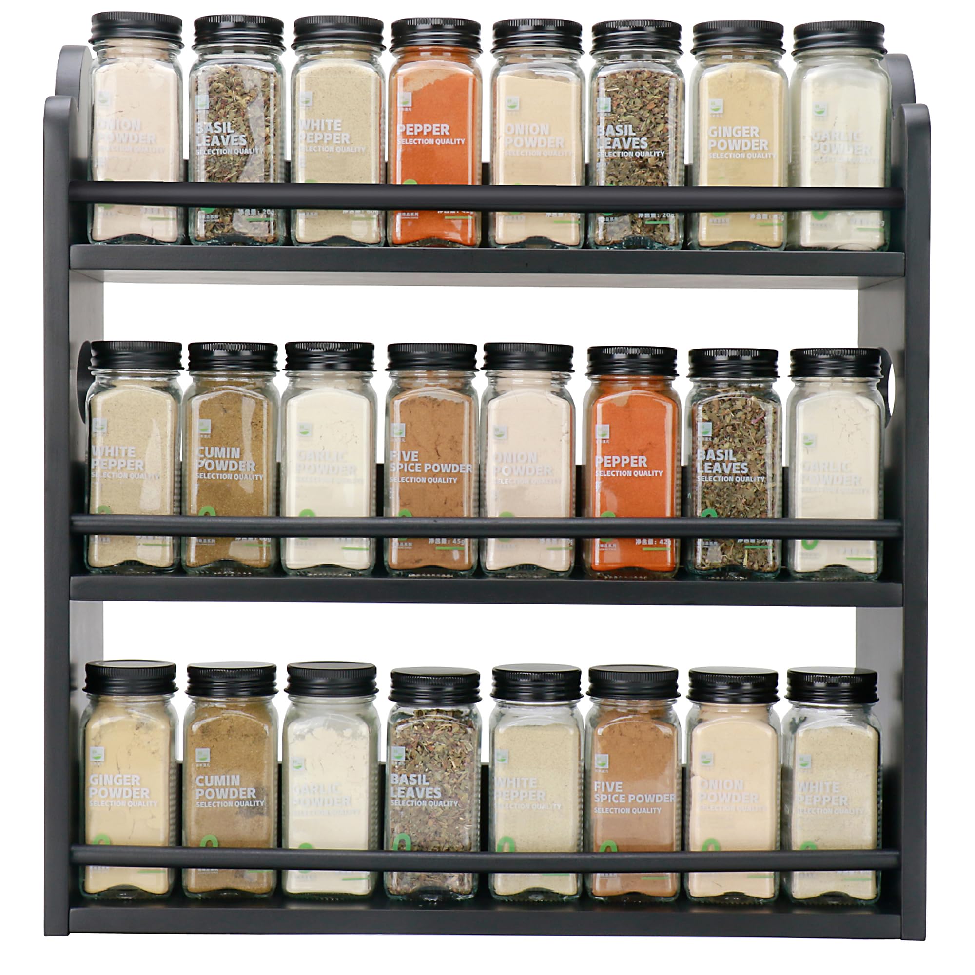3 Tier Bamboo Spice Rack, Spice Rack Organizer, Seasoning Jars Rack Shelf Spice Organizer for Kitchen Counter or Wall Mounting, Spice Storage Holder with handles, Jars Not Included,Natural
