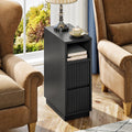 8.7" Narrow Fluted Natural Nightstand, Slim Bedside Table with Drawer & Open Shelf for Bedroom Living Room