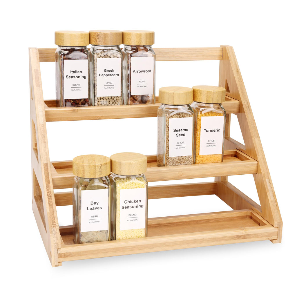 3-Tier Bamboo Spice Rack Organizer, Kitchen Countertop Storage Shelf