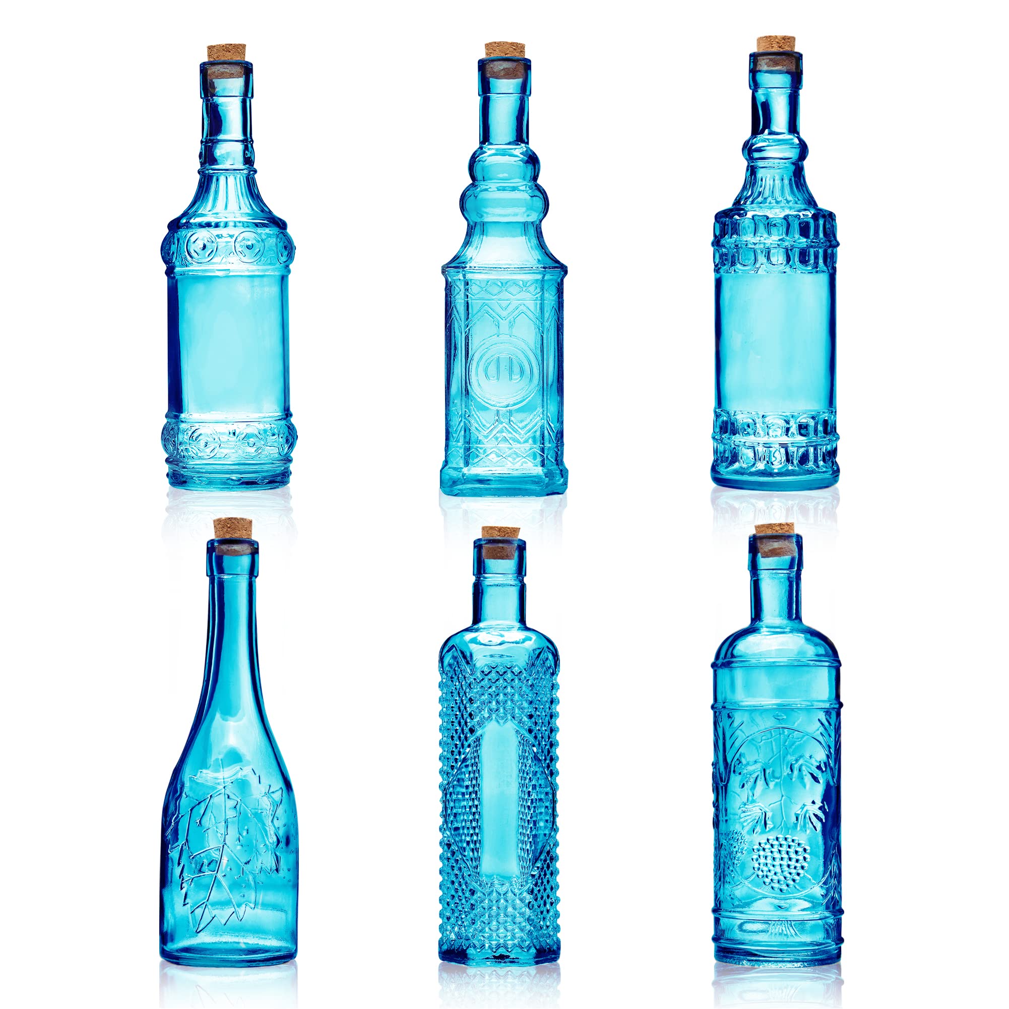 BULK PARADISE Assorted Clear Glass Bottles with Corks, 6 Pack, 2.5in X 9in, 16oz