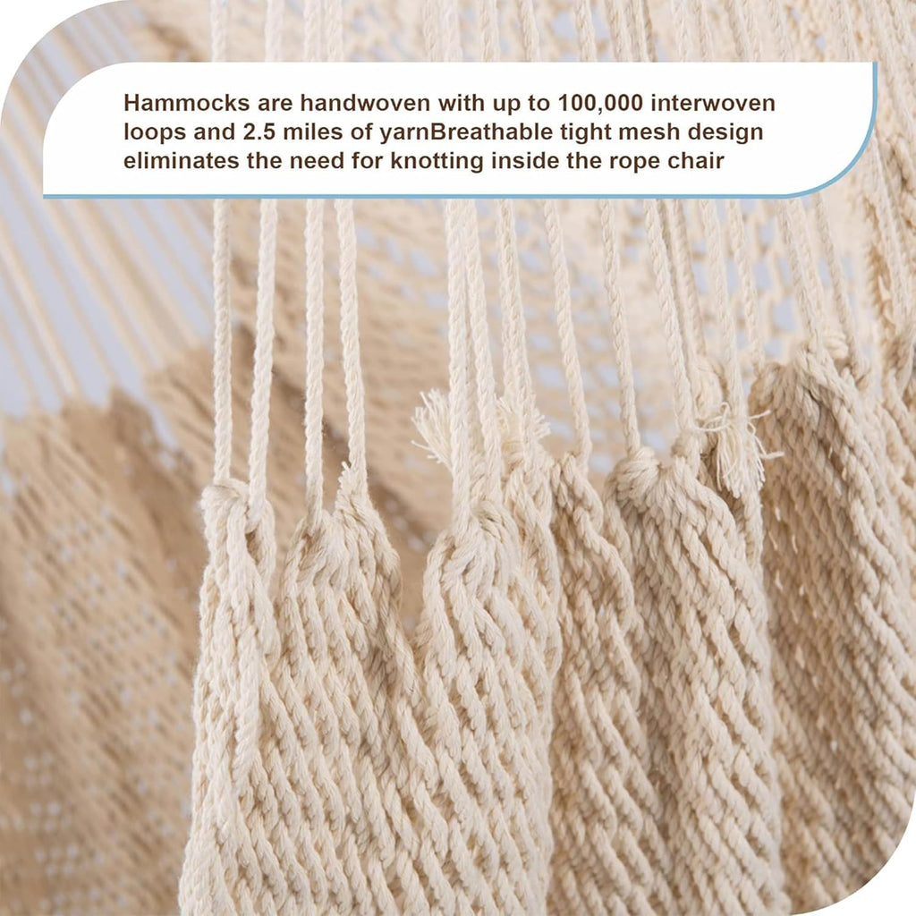 Lazy Daze Hammocks Hanging Swing Chair Caribbean Rope Weaving Chair with 40" Hardwood Spreader Bar and Soft-Spun Cotton Rope, Hammock Chair for Indoor, Outdoor, Backyard, Max 300 LBS, Natural