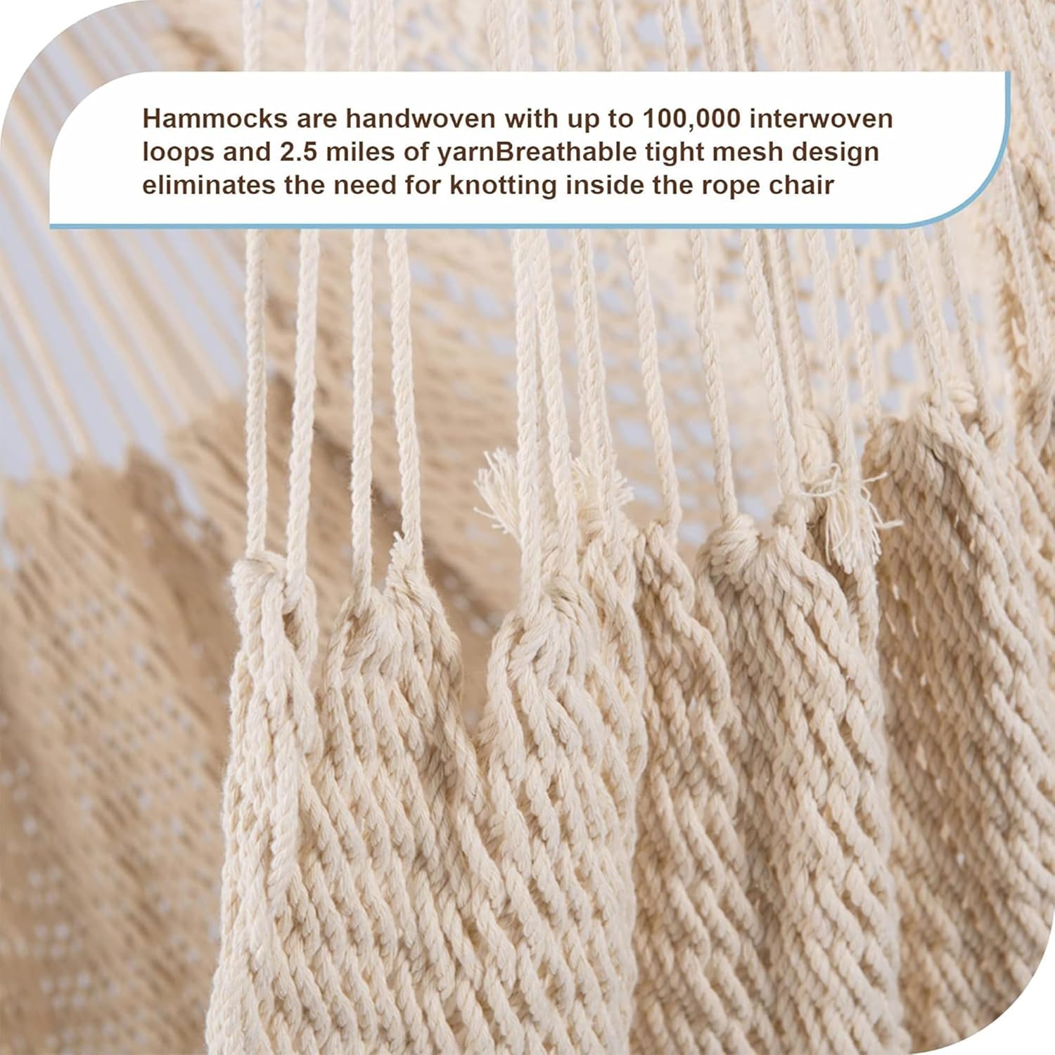 Lazy Daze Hammocks Hanging Swing Chair Caribbean Rope Weaving Chair with 40" Hardwood Spreader Bar and Soft-Spun Cotton Rope, Hammock Chair for Indoor, Outdoor, Backyard, Max 300 LBS, Natural