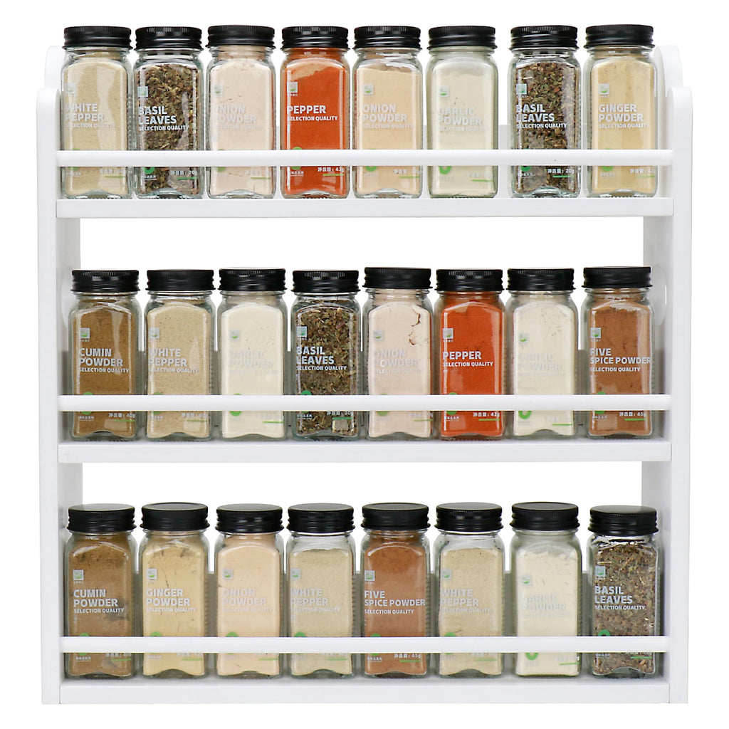 3 Tier Bamboo Spice Rack, Spice Rack Organizer, Seasoning Jars Rack Shelf Spice Organizer for Kitchen Counter or Wall Mounting, Spice Storage Holder with handles, Jars Not Included,Natural