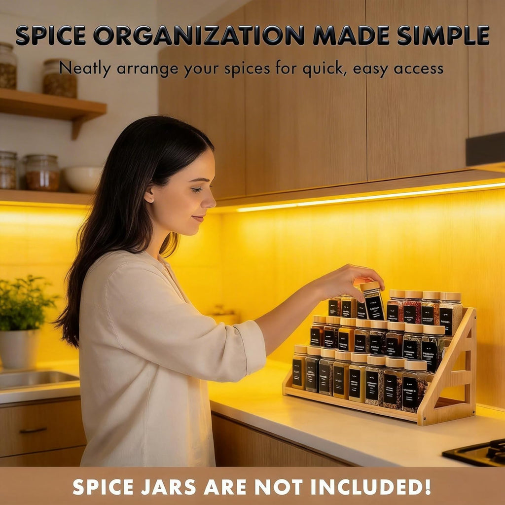 3-Tier Bamboo Spice Rack Organizer, Kitchen Countertop Storage Shelf