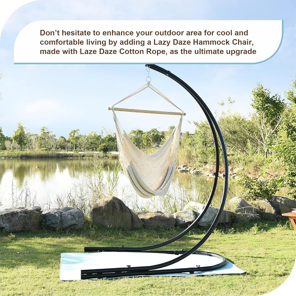 Lazy Daze Hammocks Hanging Swing Chair Caribbean Rope Weaving Chair with 40" Hardwood Spreader Bar and Soft-Spun Cotton Rope, Hammock Chair for Indoor, Outdoor, Backyard, Max 300 LBS, Natural